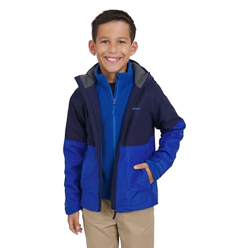 Lands' End Unisex Kids 3-in-1 Water Resistant Windbreaker and Zip-out Polar Fleece Jacket