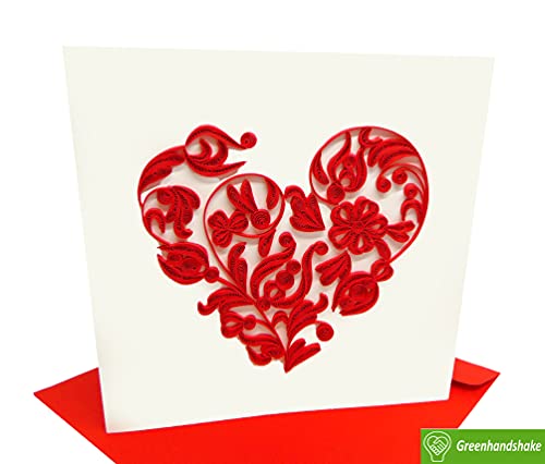 Artistic Heart, Quilling Card 3D - Unique Dedicated Handmade, Design Greeting Card For Birthday, Valentine's Day, Mothers Day, Spring, Fathers Day, Graduation, Wedding, Anniversary, Thank You, Get Well, All Occasion | 6" X 6" #TOP1