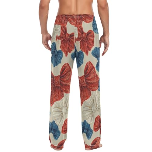Men's Pajama Pants Retro Bows Red Blue Sleep Pajama Lounge Pant with Pockets, Elastic Waistband2