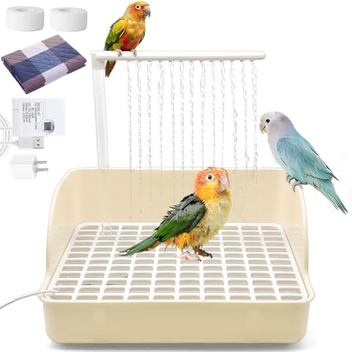Image of kathson Parrot Bathtub, Automatic Bird Bath Indoor,Parakeet Shower Fountain,Parrot Bath Tub for Pet Birds, Cockatiel, Conure, Budgie, Lovebird, African Grey, Finches,Beige
