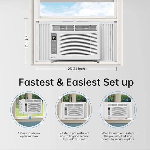 Image of PhiloDeco Window Air Conditioner, 6000 BTU, White, LED Display, Remote Control, Dehumidifier, Fan, Quiet Operation, Energy-Saving, Covers 250 Sq Ft