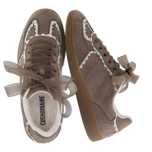 Image of CUSHIONAIRE Belinda Women's Lace Detail Casual Sneakers - Elegant Ribbon Lace-Up Shoes with Memory Foam