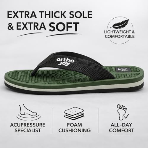 Image of ORTHO JOY Orthopedic Comfort Flip Flops for Men - Acupressure Massage Sole, Anti-Slip Lightweight Slippers