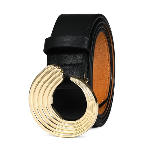 Black Belt For Women with Gold Circle Buckle Stylish Waistband for Jeans, Blazers, Casual and Office2