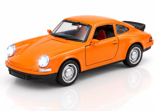 Image of 1:36 Scale Porsche 911 Die-Cast Alloy Toy Car for Kids - Pull-Back Model Car with Openable Doors, LED Light & Sound | Metal Sports Car Collectible Toy (Orange)