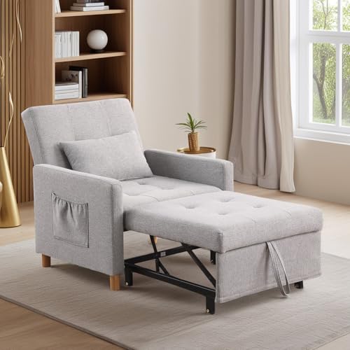 Sillón cama plegable convertible gris claro miniatura 1