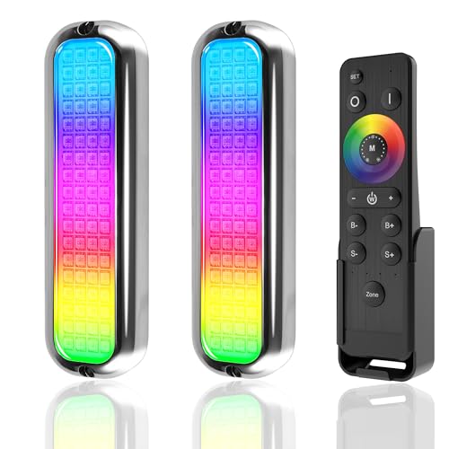 HUSUKU GT10 6000LM Boat Underwater Lights RGB Marine Color Light Kit 72LED 7in 12V 60W IP68 Waterproof 2205 Stainless Wireless Grouping & Control Auto Sync for Yacht Boat Dock Transom Pontoon Light