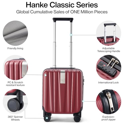 Image of Hanke 14 Inch Underseat Carry On Luggage with Wheels Hard Shell Suitcases Lightweight Small Luggage for Weekender Mini Suitcase Carry On Bag Travel Luggage for Travel Rolling Suitcase.(Burgundy)