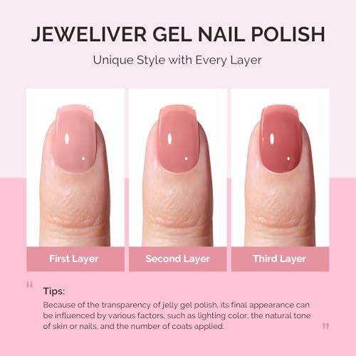 Image of MelodySusie Jeweliver Jelly Gel Nail Polish, 0.5Fl.oz Rose Nude Pink Gel Polish Soak Off UV LED Light Cure Gift for Women Manicure Nail Art DIY at Home B6645