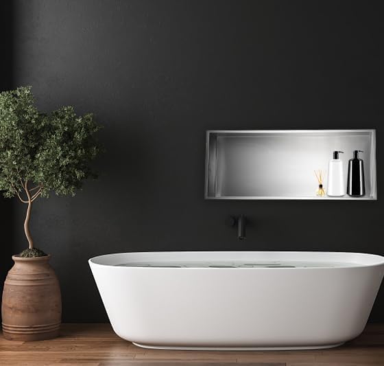 Miniatura 6 de Nicho de ducha de acero inoxidable de 24 x 12 pulgadas, no necesita azulejos, estantes dobles de nicho de pared, estante de ducha empotrado para