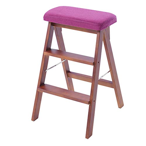 Taburete Plegable de 3 Niveles, Escalera de Mano, Silla de Comedor de Madera multifunción Asiento de Lino Herramienta de jardín para la Biblioteca, Cocina para el hogar Máx. 150kg Cover