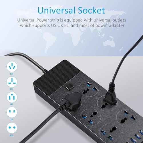 UK to US Plug Adapter, Jumpso Power Strip with 6 International Outlets and 4 USB Ports (1 USB C), 110-240v, 3000w, 6Ft, Universal Travel Adapter Extension Cord for Electrical Equipment - Image 4