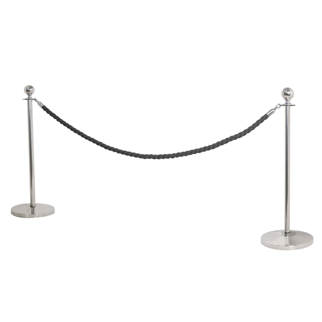Danieli Store - Cuerda de Barrera Rojo 2mt para Postes Separadores - Cordón Trenzado con Mosquetón en Metal Cromo - Adecuado para Teatros, Museos y Eventos (Negro)