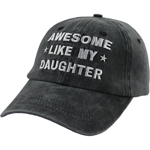 Image of Funny Awesome Like My Daughter Hat, Embroidered Adjustable Cotton Baseball Cap Gifts for Dad Mom Grandpa Papa