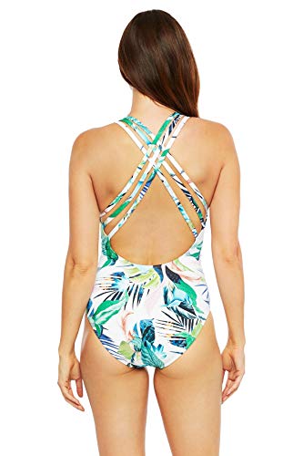 Image of La Blanca Women's Island Goddess Deep-V Strappy Back Mio One Piece Swimsuit with Tummy Toner