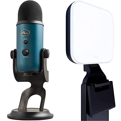 Blue Yeti USB Microphone for PC, Mac, Gaming, Recording, Streaming, and Podcasting + Logitech Litra Glow Premium LED Streaming Light with TrueSoft, brightness & color temp settings - Teal