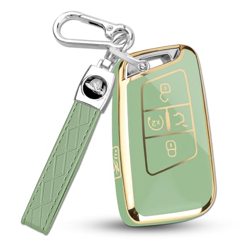 QBUC for Volkswagen Key Fob Cover with Keychain (Gold Trim,Green)