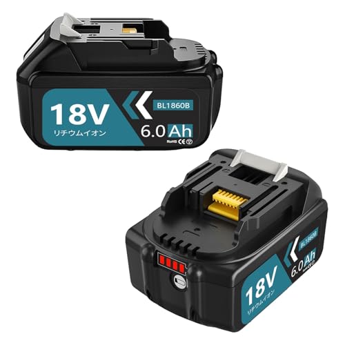 Boetpcr 互換 マキタ 18v バッテリー BL1860B 6000mAh大容量 2個 マキタ バッテリー 18v BL1815N BL1820B BL1830B BL1850B BL1860Bなどに互換可能 LEDランプ残量表示 BMS基板搭載 A+級セル採用 高耐久性 PSE CE認証取得済 ブルー