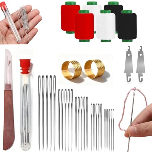 37Pcs Sewing Tool Set,Big Eye Steel Sewing Needles Kit, Includes