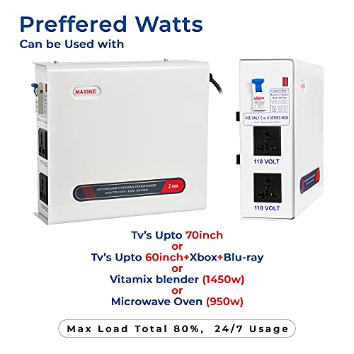 Image of Maxine for Products to be Used in India (220v) America /Canada (110v) with 100% Copper Transformer Step Down Converter 220 to 110v (2000 W)