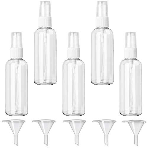 5 Pack Spray Bottle 3.4oz/100ml Fine Mist Travel Empty Plastic Spray Bottles for Cleaning Solutions