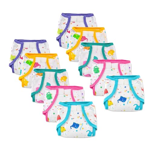 Image of Pom Pom Sweethearts Welcro Nappy For Babies, Reusable, Washable Soft Muslin Cotton Nappy /Langot for New Born Baby | Gentle on Baby Skin | Helps in Potty Training | 3-6 months | Pack of 10 | Printed