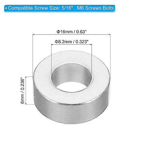 PATIKIL M8 10Stk Runde Aluminum Abstandshalter Metall Unterlegscheiben 8.2mm ID x 16mm AD x 6mm L Dicke Distanzhülsen Schraube Abstand für 5/16\ oder M8 Schraubbolzen