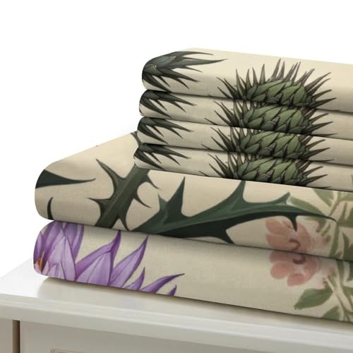 Parure de lit microfibre anti-transpiration et sans repassage housse couette chardon violet
