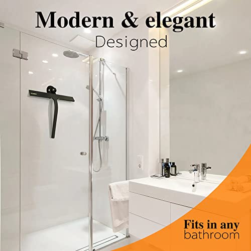 Image of Shower Squeegee for Glass Doors 10 inch - All Purpose Squeegee for Window Bathroom Glass Mirror Bathroom Tile with Suction Cup Hooks - (Black)