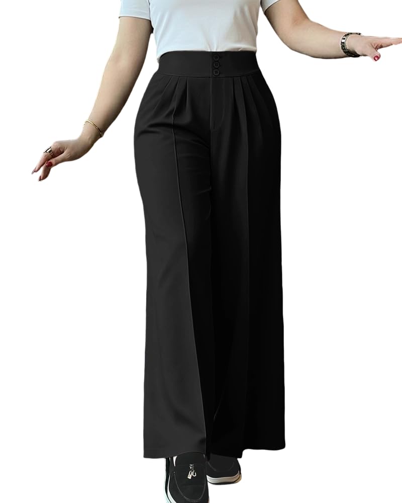 CHICME Work Pants for Women High Waist Wide Leg with Button Front and Side Pockets Work Pants Business
