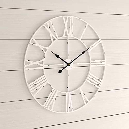 Wall Decor Clocks, European Vintage Clock with Large Roman Numerals, Indoor Silent Battery Operated Metal Clock for Home, Living Room, Kitchen & Den - 18 Inch, White