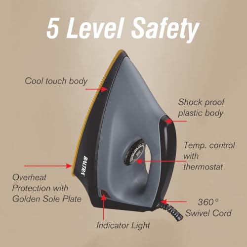Image of BALTRA Flash 1000 watts Dry Iron with Shock Proof Plastic Body | Non Stick Greblon Coating Soleplate for Longer Durability | Overheat Safety Shutoff | 180 Swivel Cord | 2 Years Replacement Warranty