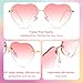 Dollger Pink Heart Sunglasses Women Rimless Heart shaped Sunglasses Cute Rave Metal Frame Festival Glasses
