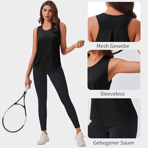 PINSPARK - Camiseta Deportiva sin Mangas para Mujer, Yoga, Fitness, con Espalda Cruzada, Transpirable, de Malla, Gimnasio, Correr, Verano, Cuello Redondo