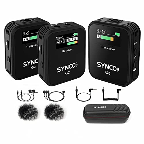 SYNCO G2(A2) Système de Microphone sans Fil 1-Trigger-2 2.4G avec 1 récepteur + 2 émetteurs + 2 Microphones Lavalier Portée de Transmission de 150 m