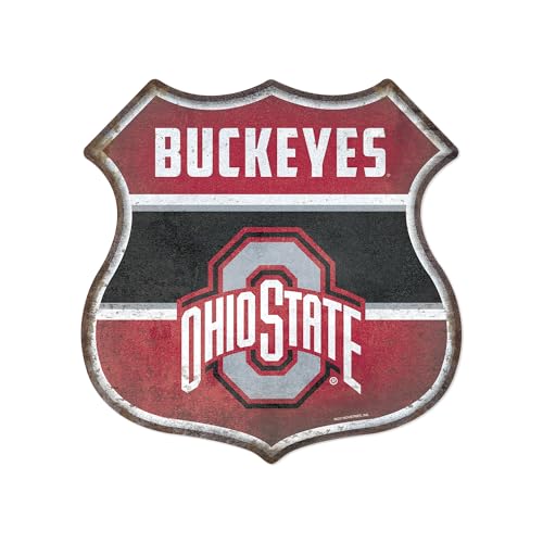 Rico Industries NCAA Ohio State Buckeyes Rustic 11.5" Metal Route Sign