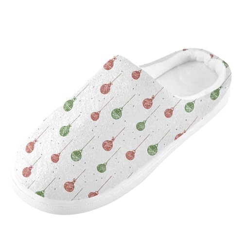 Fuzzy Memory Foam Slippers for Women/Men Line Christmas Ball Pattern Fluffy Winter House Shoes Indoor and Outdoor
