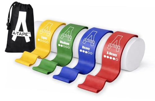 Image of A-Tape Resistance Loop Bands Set for Men & Women | Premium Natural Rubber Heavy Duty Workout Bands for Legs, Glutes, Squats, Stretching, Fitness & Physiotherapy (Red,Grn,Yellow,Blue) (Pack-4)