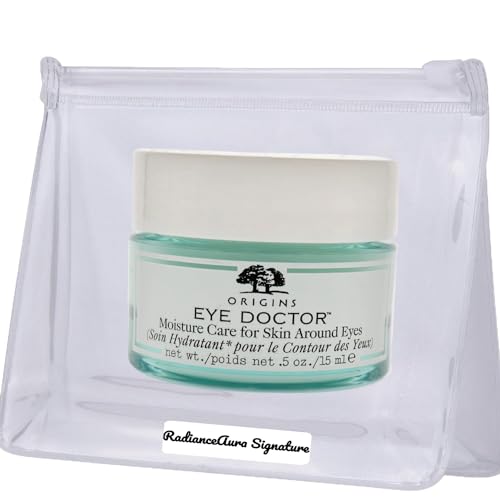Radianceaura Signature Hydrating Eye Cream Bundle. Include: 1 Pack Of Radianceaura Signature Leak-Proof Travel Bag +1 Pack Origins Eye Doctor Moisture Care For Skin Around Eyes 0.5 Oz cover