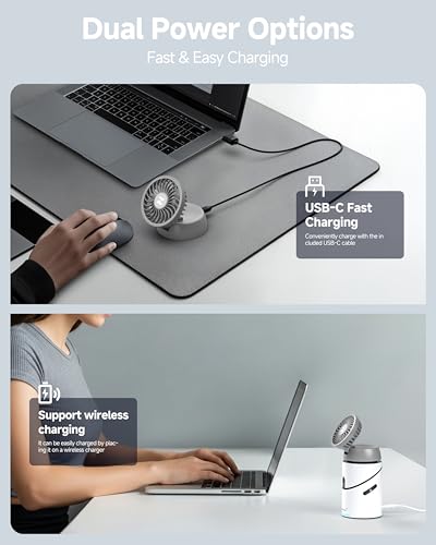 Ventiladores de mano ZEEHOO recargables con batería de 2000 mAh y tres velocidades USB-C 3