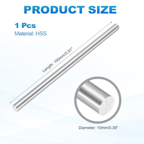 QUARKZMAN 150mm Lange Rundstahl 10mm Durchmesser, HSS Stahl Stangen Massiv Metall Stabstahl Runde Metallstange zum Basteln Haus Garten Modellbau Maschinenbau Industrial Werkstatt