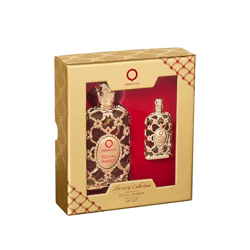 Image of Orientica Luxury Royal Amber 2 Pc Perfume Gift Set - Notes of Vanilla, Bergamot, Pineapple - Amber Oud, Gourmand Arabic Perfume for Women & Men - Perfumes Arabes de Mujer y Hombres