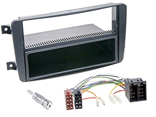 Sound-way Kit Montage Autoradio, Cadre Façade 1 DIN / 2 DIN avec Vide Poche, Cable Adaptateur Connecteur ISO, Adaptateur Antenne Compatible avec Mercedes Classe C, CLK, Viano, Vito