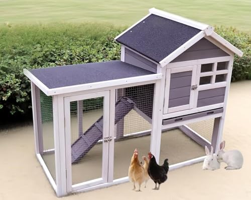 TUIYIDUO 鶏小屋 鶏用ケージ 木製 鶏舎 大型 マルチレベルヘンハウス 122*62*93.3cm 4-6羽用 複数のドア付き 取り外し可能な底 水で洗える 屋外 耐候性 組み立て簡単 家庭用 飼育ケージ 日本語説明書付き