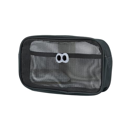 Sunny Glow 横型ポーチ メッシュ 刺繍 目玉デザイン 小物入れ 軽量 コスメ 化粧品収納 レディース メンズ 旅行 持ち運び便利 (ブラック)
