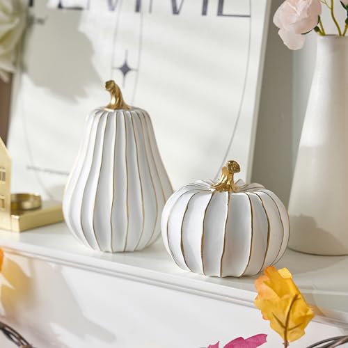 Image of FESTGLOX Pumpkin Fall Decor, White Gold Pumpkin for Thanksgiving Decoration