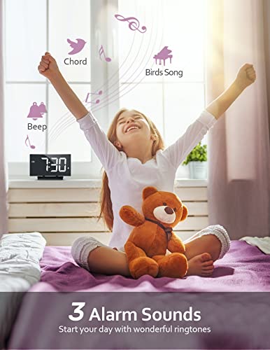 Digital Alarm Clock For Bedroom, Digital Clock With Modern Curved Design, Conspicuous White Led Numbers, 5 Levels Brightness+Off, 2 Volume, 3 Alarm Tones, Snooze, Power-Off Memory,12/24H,Bedside Clock #TOP4