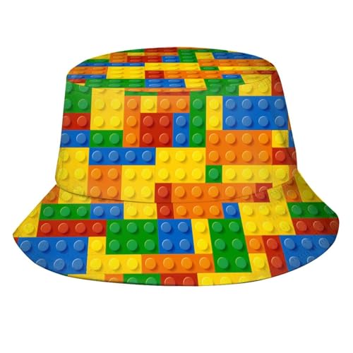 Fun Blocks Colorful Pattern Bucket Hat Packable Breathable Sun Hats for Women Men Teens Unisex Summer Travel Beach Fisherman Cap