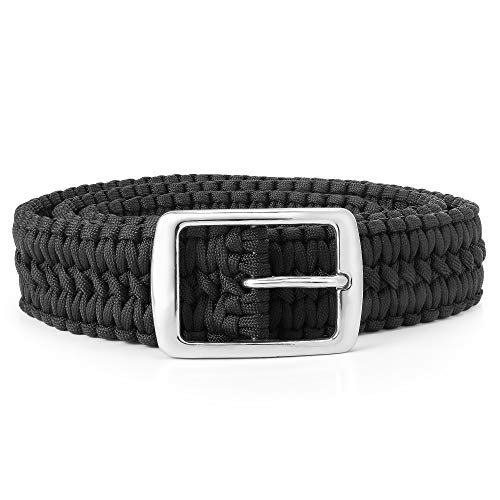 STEEL HAWK Hand-woven Outdoor Survival EDC 550 Paracord Belt W/Solid Stainless-Steel Buckle – Black/Green