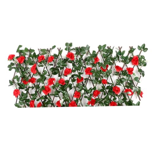 AwnsIMfreien Clôture en Treillis Artificiel avec Fleurs, clôture en Bois Artificiel, Treillis rétractable avec Fleurs, Feuilles, décoration de Jardin Rouge, Simulation avec